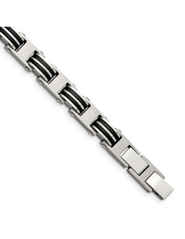 Stainless Steel Brushed & Polished w/Blk Rubber w/.5in ext 7.75in Bracelet acheter en ligne