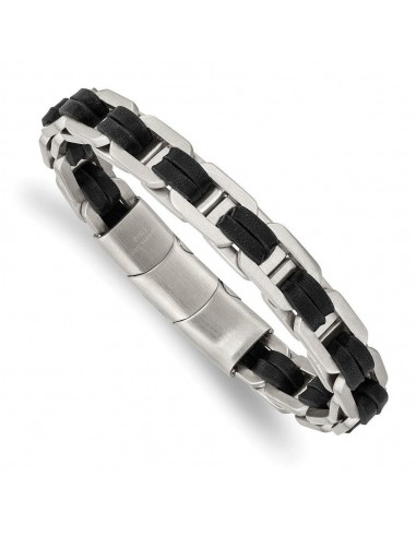 Stainless Steel Brushed with Black PU Leather w/.5in ext 7.75in Link Bracel vente chaude votre 