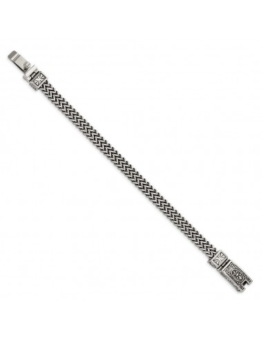 Stainless Steel Antiqued and Polished 2-Strand Franco Link 8.5in Bracelet chez Cornerstreet bien 