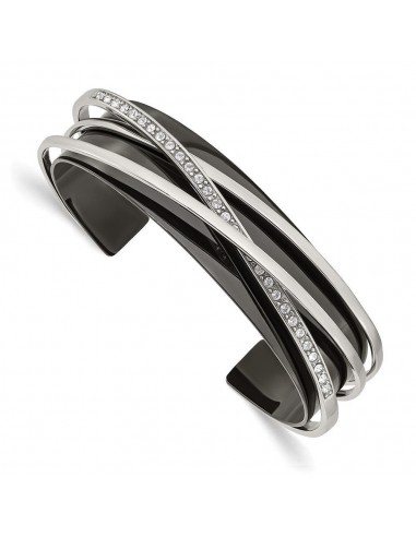 Stainless Steel Polished Black IP-plated w/Swarovski Layered Cuff Bangle des créatures d'habitude