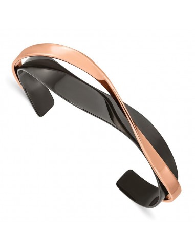 Stainless Steel Polished Black/Rose IP-plated Layered & Twisted Bangle Toutes les collections ici