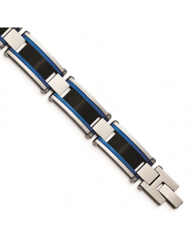 Stainless Steel Brushed and Polished Black & Blue IP-plated 8.75in Bracelet chez Cornerstreet bien 