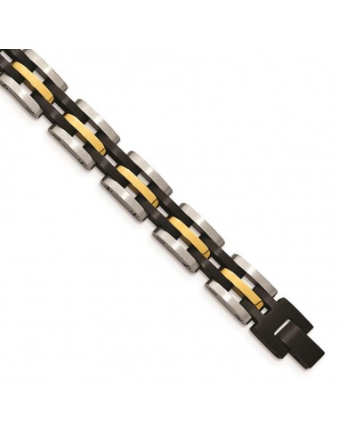 Stainless Steel Brushed and Polished Black and Yellow IP 8.25in Bracelet pas cher 