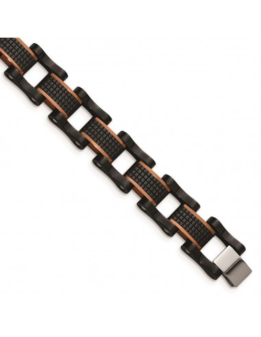 Stainless Steel Polished & Textured Black & Brown IP 8.25in Link Bracelet livraison et retour toujours gratuits