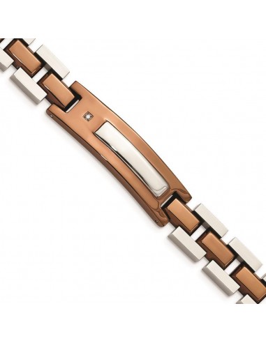 Stainless Steel Brown IP-plated w/Diamond 8.5in Bracelet français