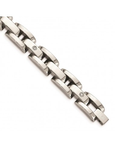 Stainless Steel w/ 14k White Gold Accents & Diamonds 8.5in Bracelet JUSQU'A -70%! 