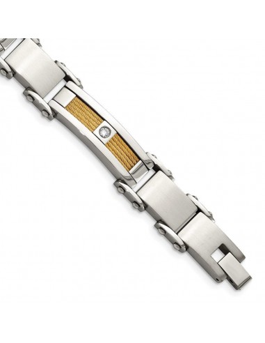 Stainless Steel Yellow IP-plated Cable with CZs Bracelet français