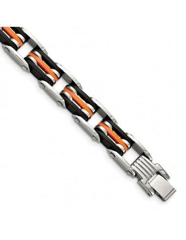 Stainless Steel Black & Orange Rubber 8.5in Bracelet pour bénéficier 