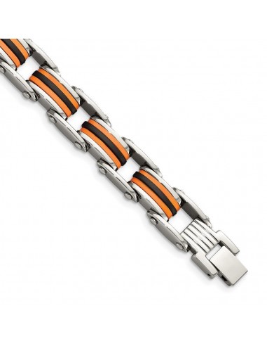 Stainless Steel Black & Orange Polyurethane 8.75in Bracelet hantent personnes