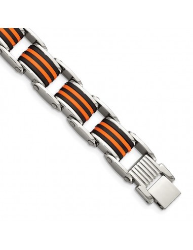 Stainless Steel Black & Orange Polyurethane 8.5in Bracelet 50% de réduction en Octobre 2024