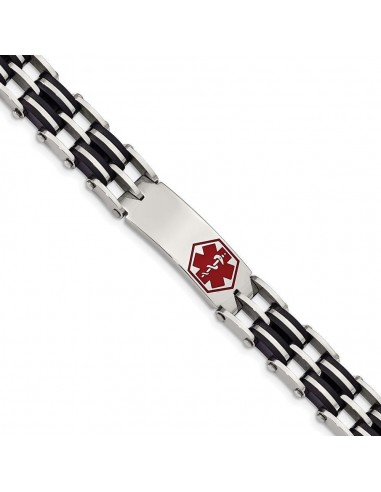 Stainless Steel Black Rubber Red Enamel 8.25in Medical Bracelet 50-70% off 