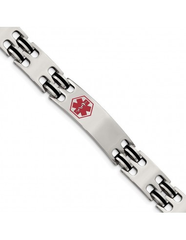 Stainless Steel Black Rubber Red Enamel 8.25in Medical Bracelet des créatures d'habitude