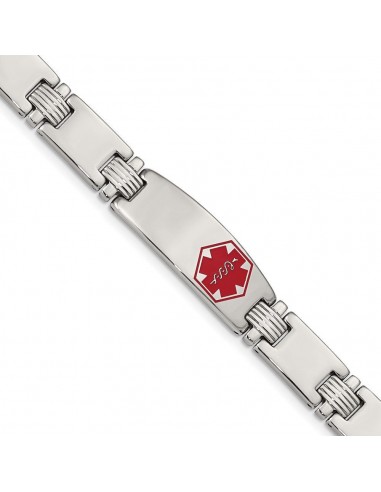 Stainless Steel Polished/Brushed Red Enamel 8.25in Medical Bracelet acheter