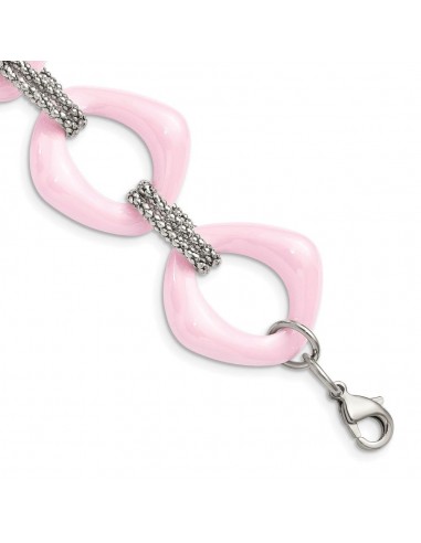 Stainless Steel Pink Ceramic Link Bracelet de pas cher