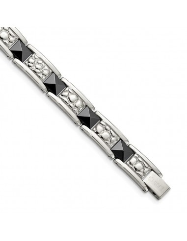 Stainless Steel Black-plated & Textured 8.5in Bracelet chez Cornerstreet bien 