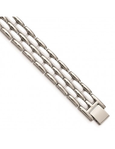 Stainless Steel Double Row White Ceramic 8.25in Bracelet en ligne des produits 