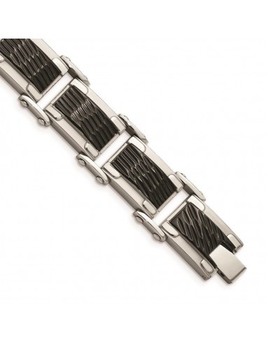 Stainless Steel Black-plated & Textured 9in Bracelet À commander