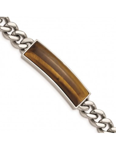 Stainless Steel Tigers Eye & Polished 8.25in Bracelet en stock