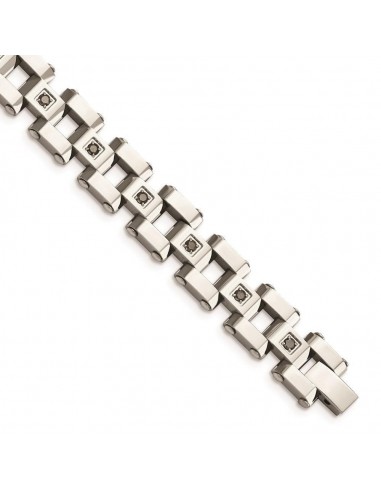 Stainless Steel Polished & Black Diamonds 8.5in Bracelet paiement sécurisé