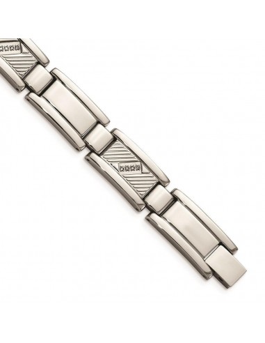 Stainless Steel Textured & Polished w/Diamonds 8.5in Bracelet Les êtres humains sont 