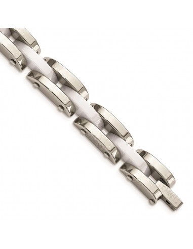 Stainless Steel & White Ceramic 7.5in Bracelet Economisez 