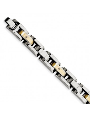 Stainless Steel Brushed & Polished w/14k Accent w/Diamonds 8.25in Bracelet commande en ligne