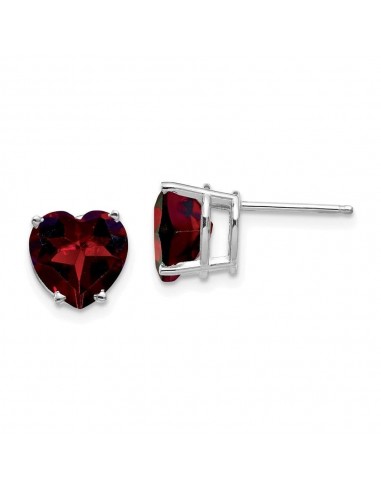 14k White Gold 8mm Heart Garnet earring brillant des détails fins