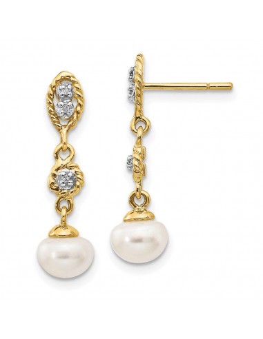 14k & Rhodium 6-7mm Semi-round FWC Pearl .02ct Diamond Dangle Earrings s'inspire de l'anatomie humaine