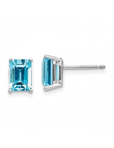 14k White Gold 7x5mm Emerald Cut Blue Topaz Earrings 2024