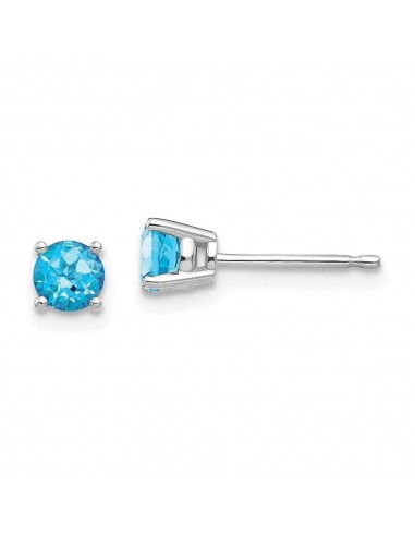 14k White Gold 4mm Blue Topaz Earrings pas cher chine