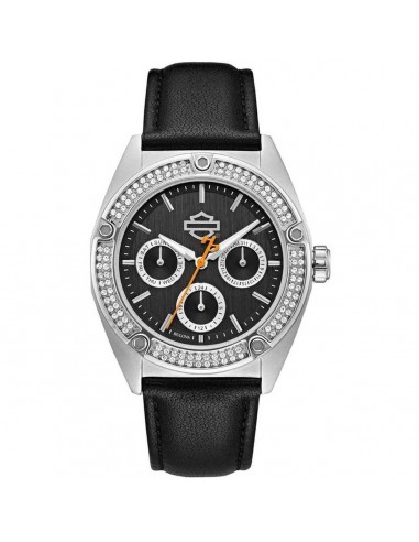 Harley Davidson Women's Crystal Watch - Quartz Black Leather Strap | 76N102 la livraison gratuite