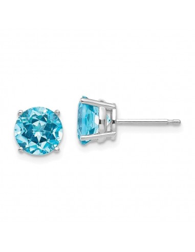 14k White Gold 7mm Blue Topaz Earrings meilleur choix