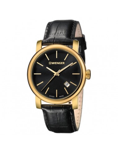 Wenger Men's Watch - Urban Vintage Yellow Gold Case Black Dial Strap | 01.1041.123 solde