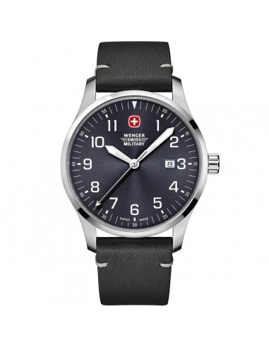 Wenger Men's Quartz Watch - Terragraph Black Dial Leather Strap | 01.9041.210C À commander