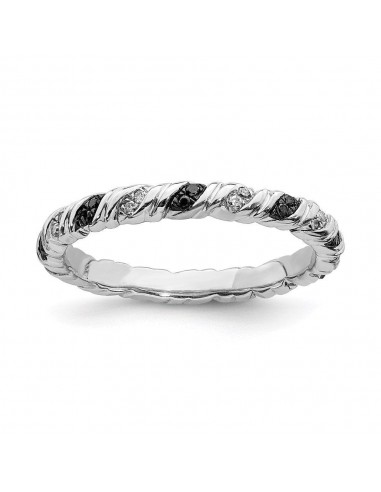 Sterling Silver Stackable Expressions Black & White Diamond Ring Fin de série