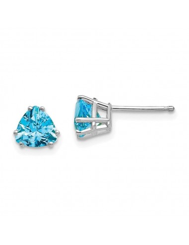 14k White Gold 6mm Trillion Blue Topaz Earrings destockage