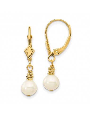 14K 5-6mm White Semi-round Freshwater Cultured Pearl Leverback Earrings 2024