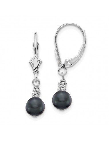 14K White Gold 5-6mm Black Semi-round FWC Pearl Leverback Earrings Fin de série