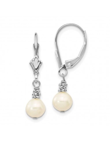 14K White Gold 5-6mm White Semi-round FWC Pearl Leverback Earrings la livraison gratuite