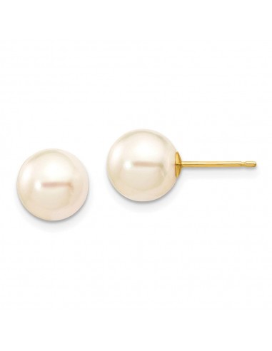 14k 8-9mm Round White Saltwater Akoya Cultured Pearl Stud Post Earrings de France