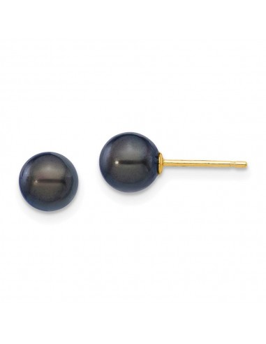 14k 6-7mm Round Black Saltwater Akoya Cultured Pearl Stud Post Earrings Pour