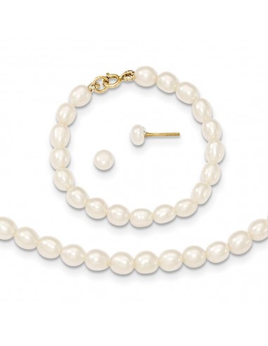 14k White FW Cultured Pearl 12 Necklace, 4 Bracelet & Earring Set Amélioration de cerveau avec