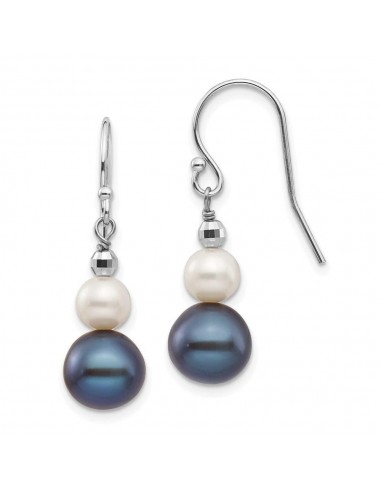 14K White Gold 6-9mm Semi-round FWC Pearl Graduated Dangle Earrings français