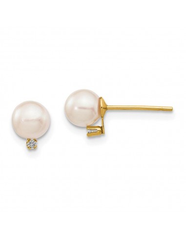 14k 5-6mm White Round Saltwater Akoya Cultured Pearl Diamond Post Earrings livraison et retour toujours gratuits