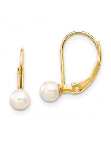 14k 4-5mm White Round Freshwater Cultured Pearl Leverback Earrings sélection de produits